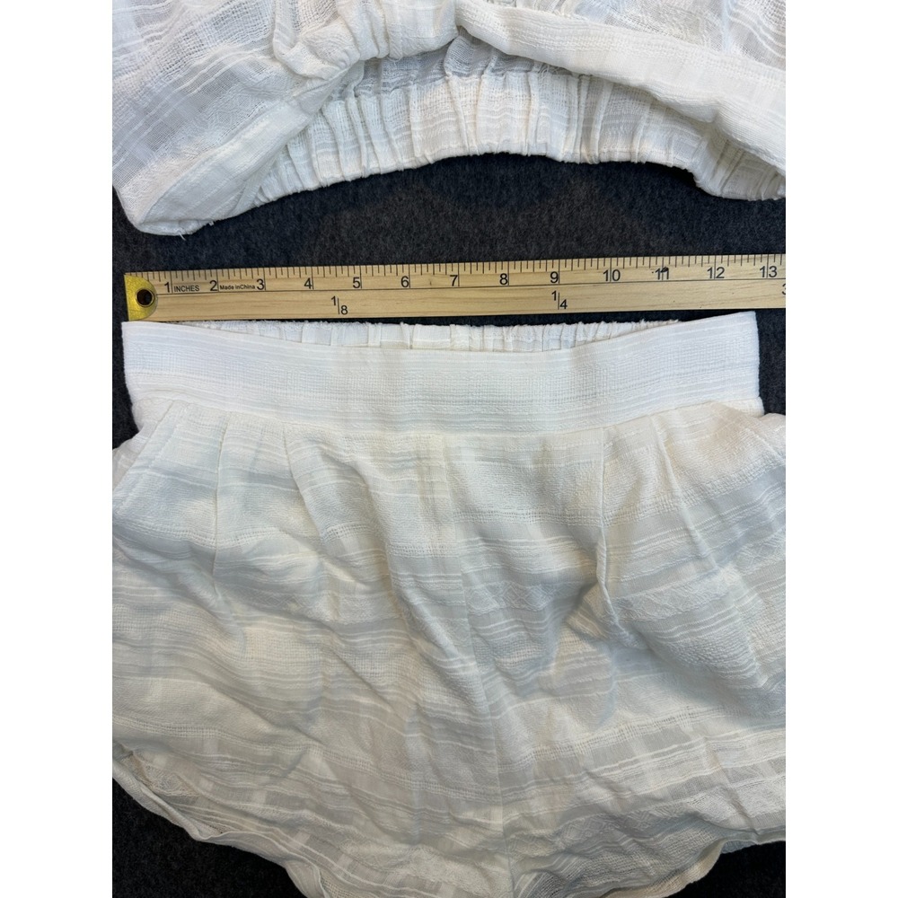 Mustard Seed White 2 Piece Cotton Textured Twist Crop Top & Shorts Set Small - Picture 5 of 16